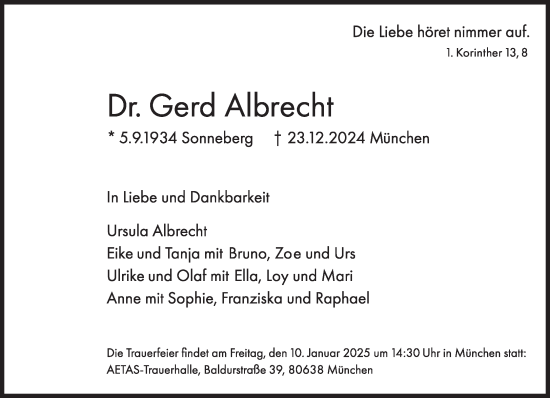 Traueranzeige von Gerd Albrecht von Süddeutsche Zeitung