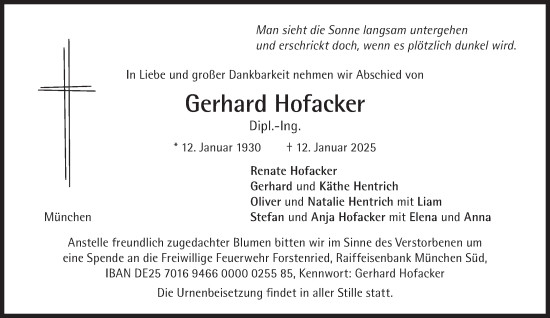 Traueranzeige von Gerhard Hofacker von Süddeutsche Zeitung