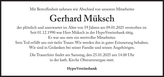 Traueranzeige von Gerhard Müksch von Süddeutsche Zeitung