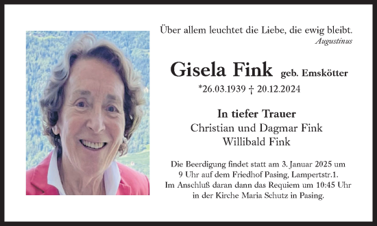 Traueranzeige von Gisela Fink von Süddeutsche Zeitung