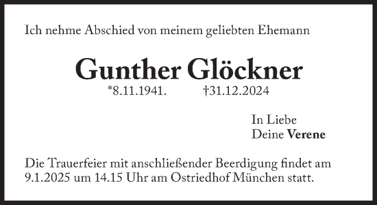 Traueranzeige von Gunther Glöckner von Süddeutsche Zeitung