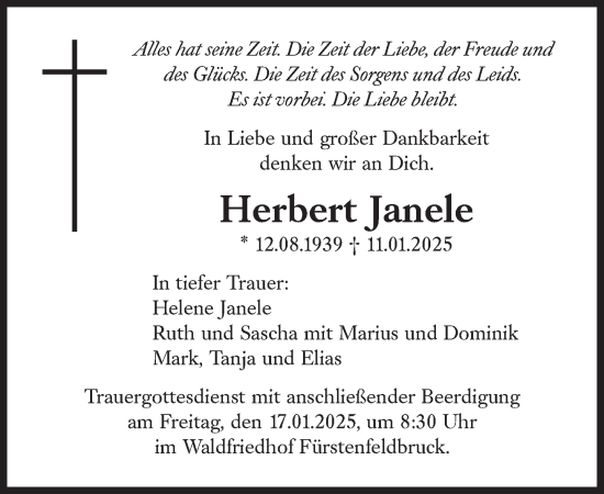 Traueranzeige von Herbert Janele von Süddeutsche Zeitung