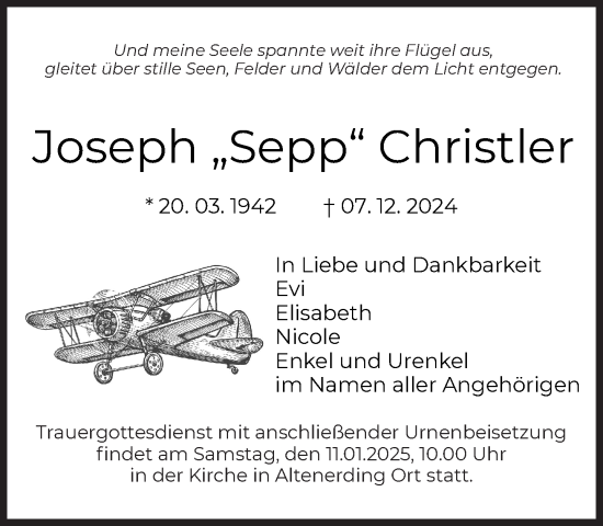 Traueranzeige von Joseph Christler von Süddeutsche Zeitung