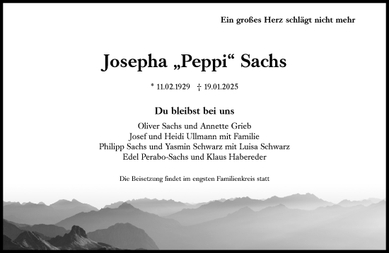 Traueranzeige von Josepha Sachs von Süddeutsche Zeitung