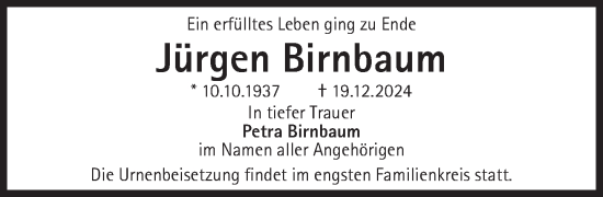 Traueranzeige von Jürgen Birnbaum von Süddeutsche Zeitung