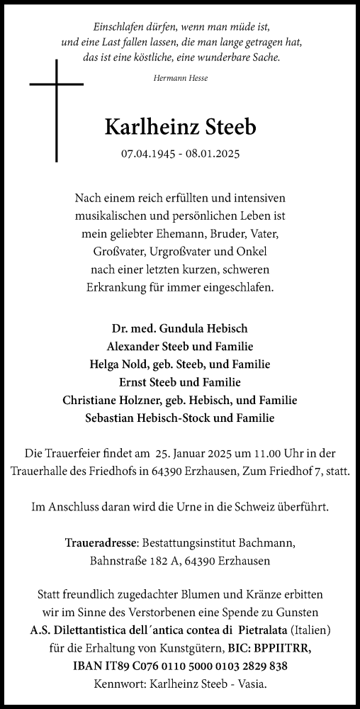 Traueranzeige von Karlheinz Steeb von Süddeutsche Zeitung