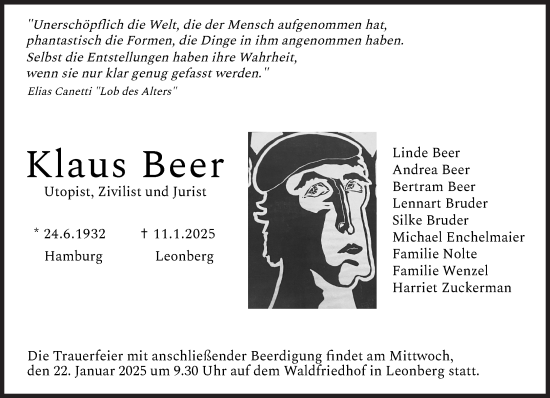 Traueranzeige von Klaus Beer von Süddeutsche Zeitung