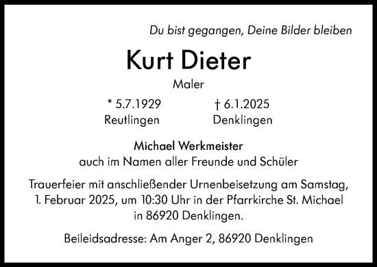 Traueranzeige von Kurt Dieter von Süddeutsche Zeitung