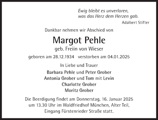 Traueranzeige von Margot Pehle von Süddeutsche Zeitung