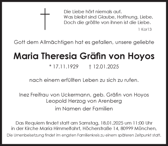 Traueranzeige von Maria Gräfin von Hoyos von Süddeutsche Zeitung