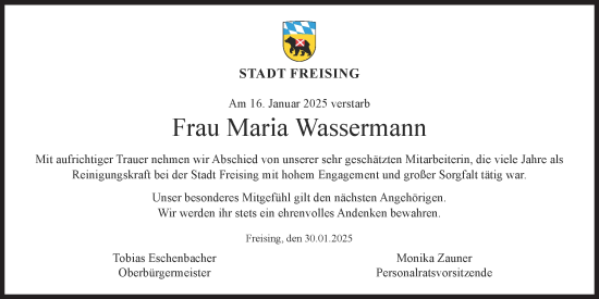 Traueranzeige von Maria Wassermann von Süddeutsche Zeitung