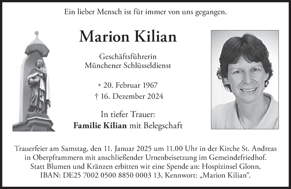  Traueranzeige für Marion Kilian vom 04.01.2025 aus Süddeutsche Zeitung