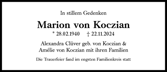 Traueranzeige von Marion von Koczian von Süddeutsche Zeitung