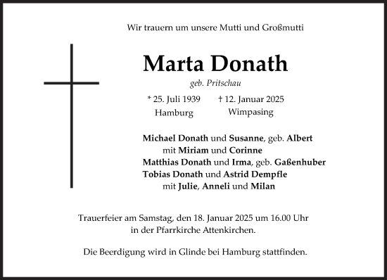 Traueranzeige von Martha Donath von Süddeutsche Zeitung