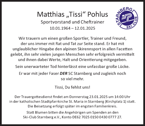 Traueranzeige von Matthias Pohlus von Süddeutsche Zeitung