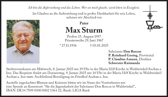 Traueranzeige von Max Sturm von Süddeutsche Zeitung