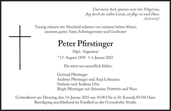 Traueranzeige von Peter Pfirstinger von Süddeutsche Zeitung