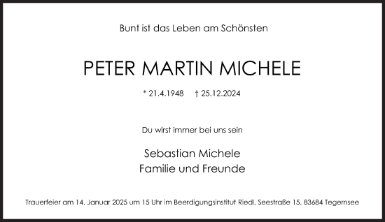 Traueranzeige von Peter Martin Michele von Süddeutsche Zeitung