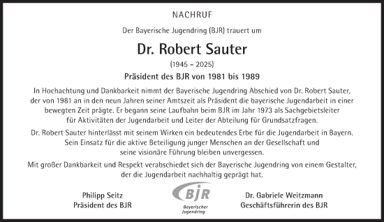 Traueranzeige von Robert Sauter von Süddeutsche Zeitung