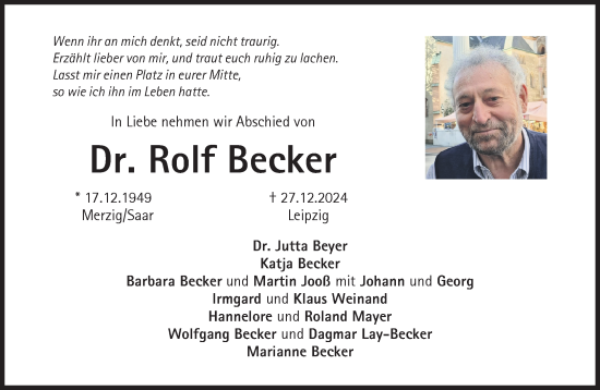 Traueranzeige von Rolf Becker von Süddeutsche Zeitung