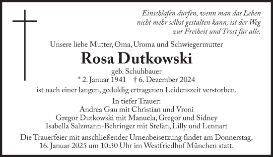 Traueranzeige von Rosa Dutkowski von Süddeutsche Zeitung