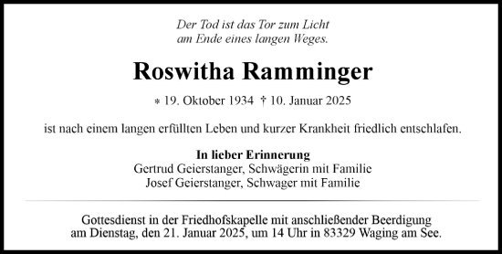 Traueranzeige von Roswitha Ramminger von Süddeutsche Zeitung