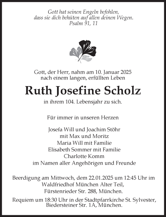 Traueranzeige von Ruth Josefine Scholz von Süddeutsche Zeitung