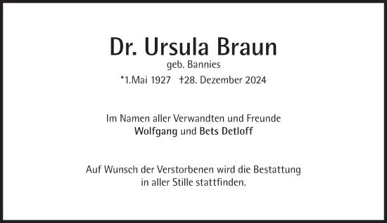 Traueranzeige von Ursula Braun von Süddeutsche Zeitung