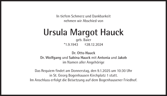 Traueranzeige von Ursula  Hauck von Süddeutsche Zeitung