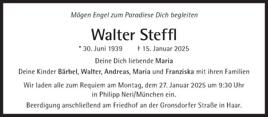 Traueranzeige von Walter Steffl von Süddeutsche Zeitung