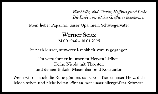 Traueranzeige von Werner Seitz von Süddeutsche Zeitung