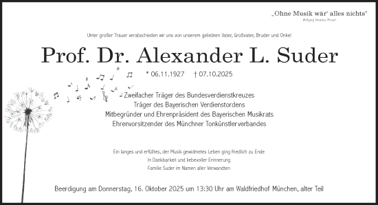 Traueranzeige von Alexander L. Suder von Süddeutsche Zeitung