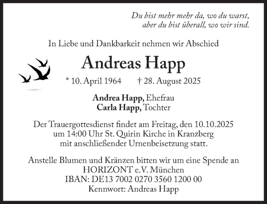 Traueranzeige von Andreas Happ von Süddeutsche Zeitung