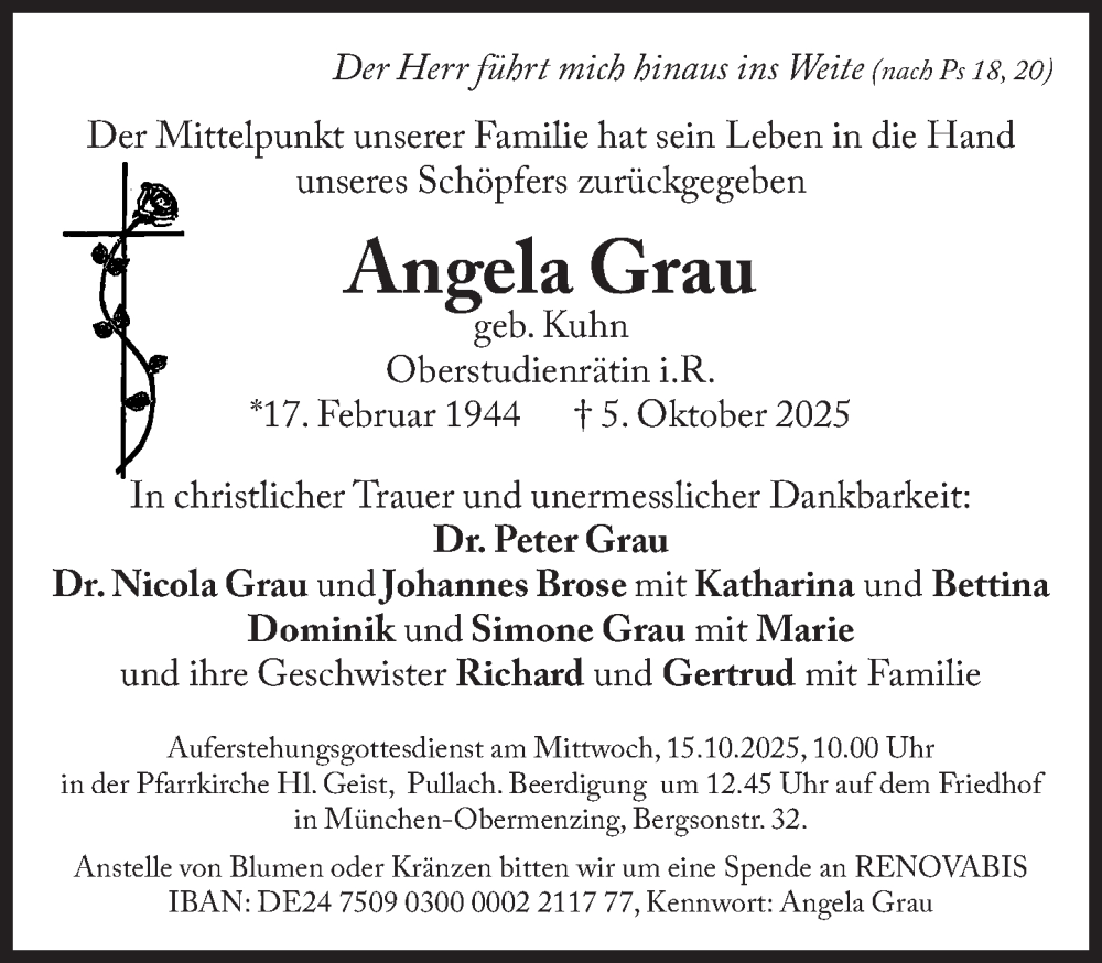  Traueranzeige für Angela Grau vom 11.10.2025 aus Süddeutsche Zeitung