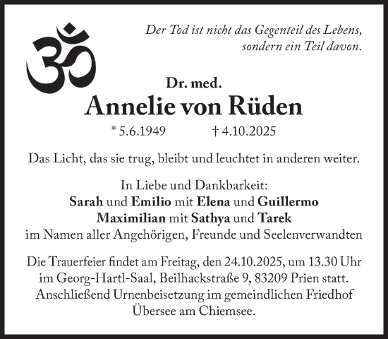 Traueranzeige von Annelie von Rüden von Süddeutsche Zeitung