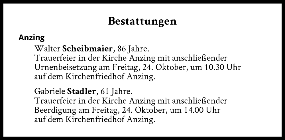  Traueranzeige für Bestattungen vom 24.10.2025 vom 24.10.2025 aus Süddeutsche Zeitung