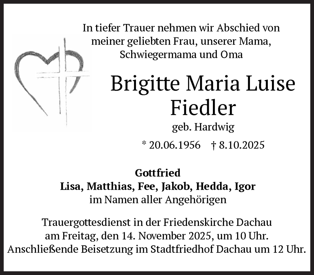  Traueranzeige für Brigitte Maria Luise Fiedler vom 25.10.2025 aus Süddeutsche Zeitung