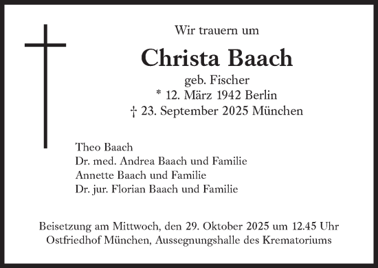 Traueranzeige von Christa Baach von Süddeutsche Zeitung