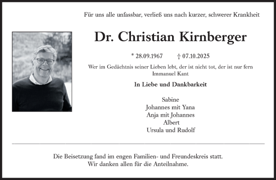 Traueranzeige von Christian Kirnberger von Süddeutsche Zeitung