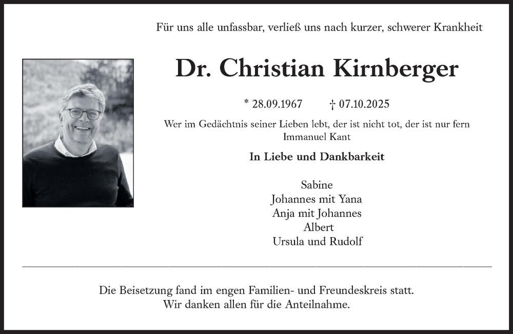  Traueranzeige für Christian Kirnberger vom 25.10.2025 aus Süddeutsche Zeitung