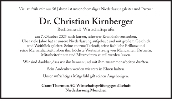 Traueranzeige von Christian Kirnberger von Süddeutsche Zeitung