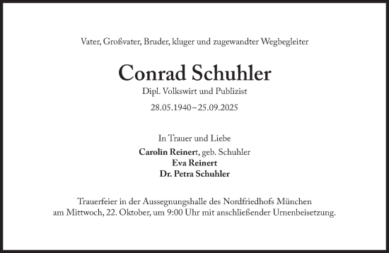 Traueranzeige von Conrad Schuhler von Süddeutsche Zeitung