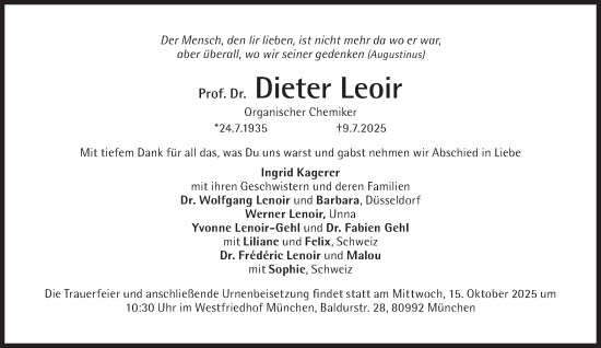 Traueranzeige von Dieter Lenoir von Süddeutsche Zeitung