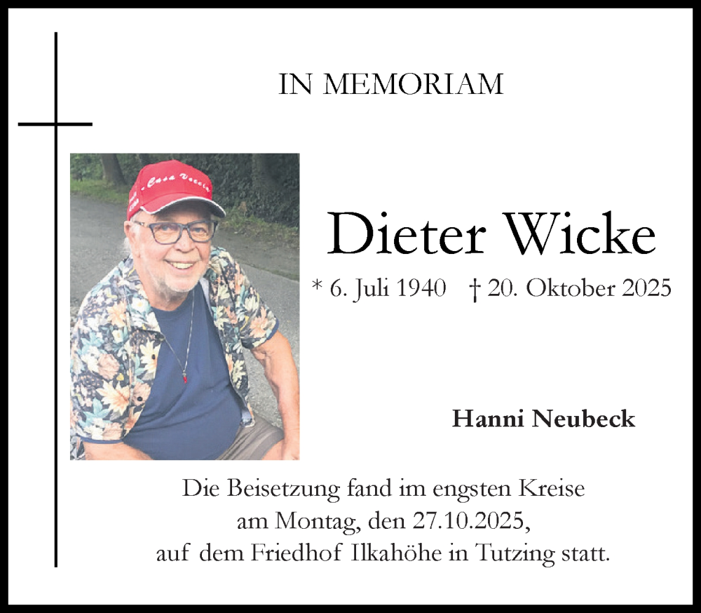  Traueranzeige für Dieter Wicke vom 31.10.2025 aus Süddeutsche Zeitung