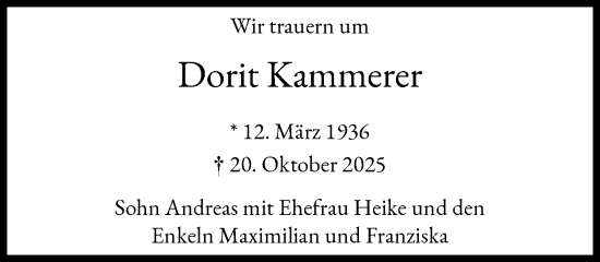 Traueranzeige von Dorit Kammerer von Süddeutsche Zeitung