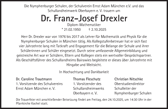 Traueranzeige von Franz-Josef Drexler von Süddeutsche Zeitung