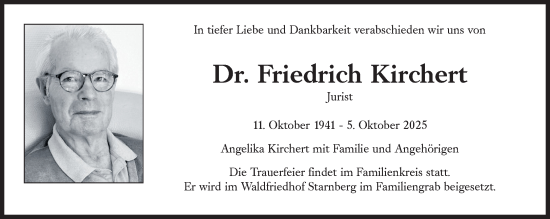 Traueranzeige von Friedrich Kirchert von Süddeutsche Zeitung