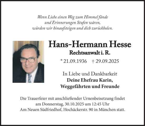 Traueranzeige von Hans-Hermann Hesse von Süddeutsche Zeitung