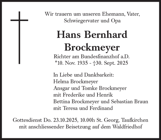 Traueranzeige von Hans Bernhard Brockmeyer von Süddeutsche Zeitung