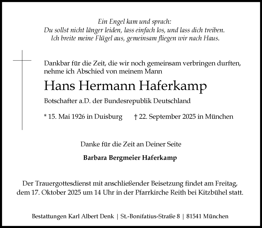  Traueranzeige für Hans Hermann Haferkamp vom 04.10.2025 aus Süddeutsche Zeitung